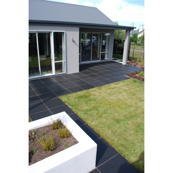 Granite Dropface External Corner Coping Paver - Flamed 400 x 400mm Black Granite Dropface External Corner Coping Paver - Flamed 400 x 400mm Black